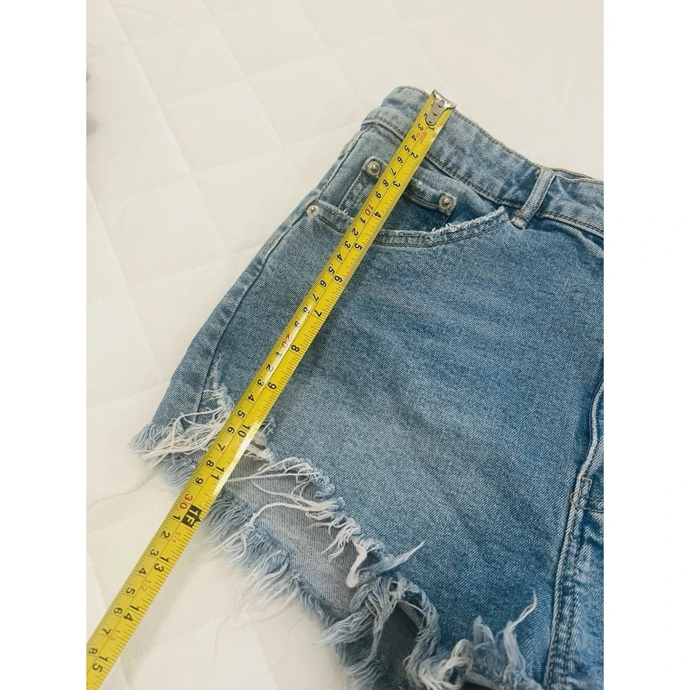 ZARA Women's High Rise Denim Shorts Raw Hem Minimal Distressed Blue Jean Size 12